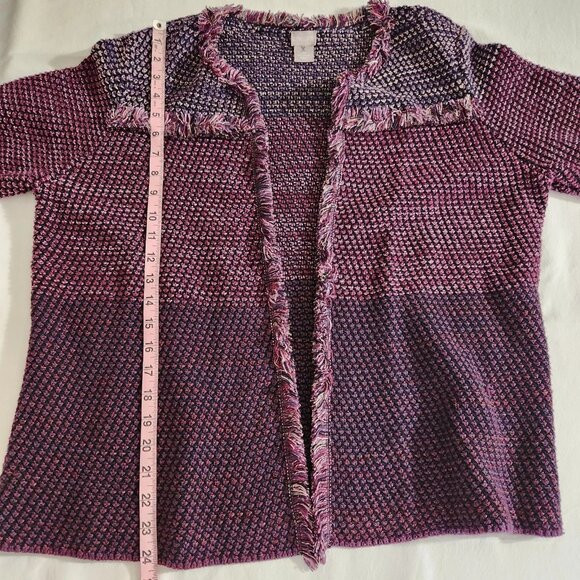 Chico's Women's SZ 3P/XL Purple Textured Tweed Long Sleeve Open Front Jacket - Picture 12 of 14